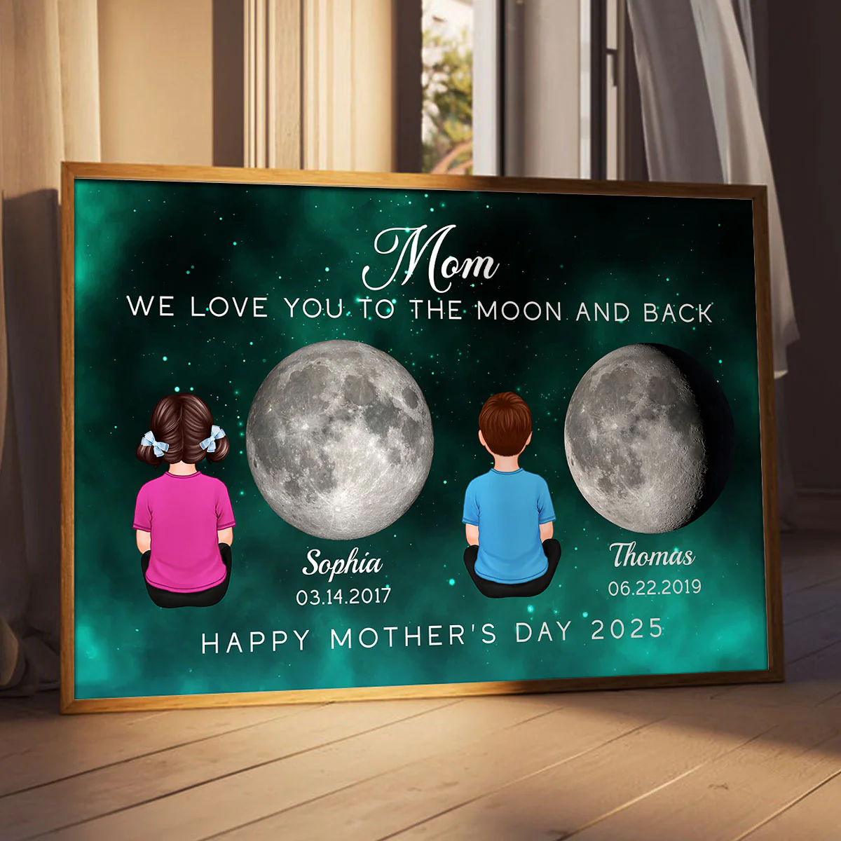 Kids Sitting Birth Moon Phase The Day You Become Mom Grandma Personalized Poster, Gift - Image 5