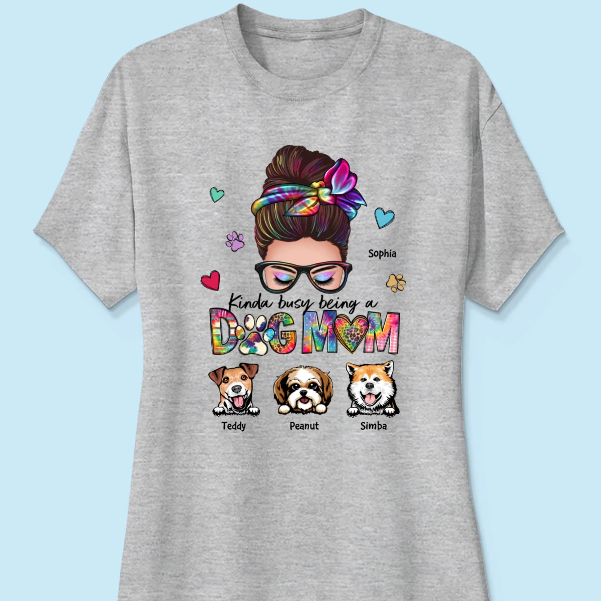 Kinda Busy Being A Dog Mom Messy Bun Personalized Shirt - Image 12