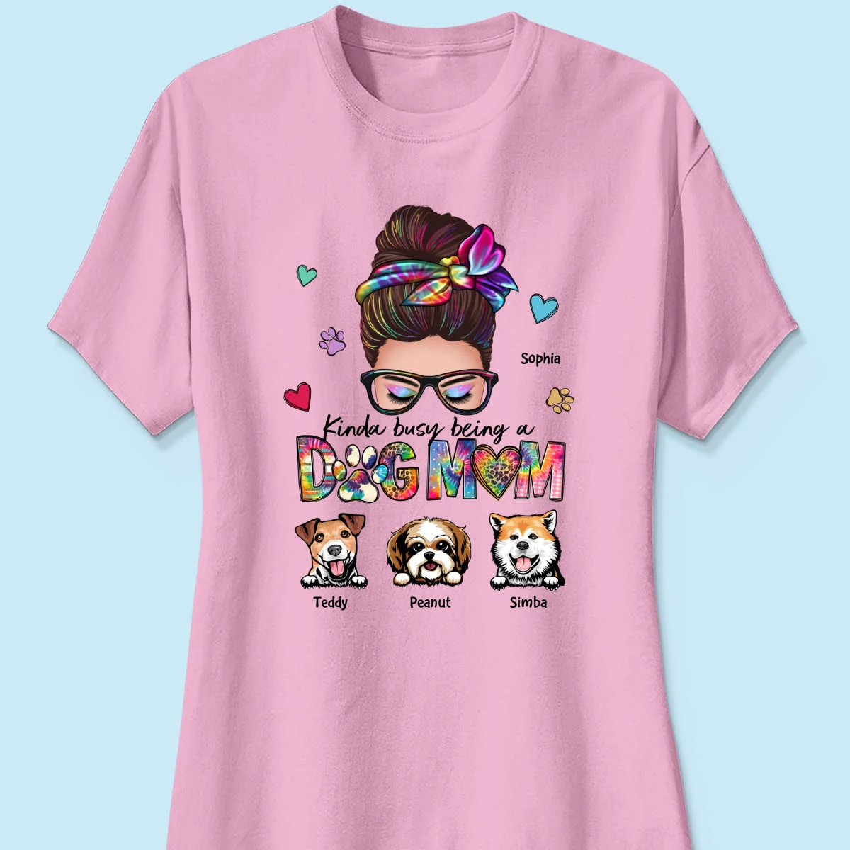 Kinda Busy Being A Dog Mom Messy Bun Personalized Shirt - Image 13