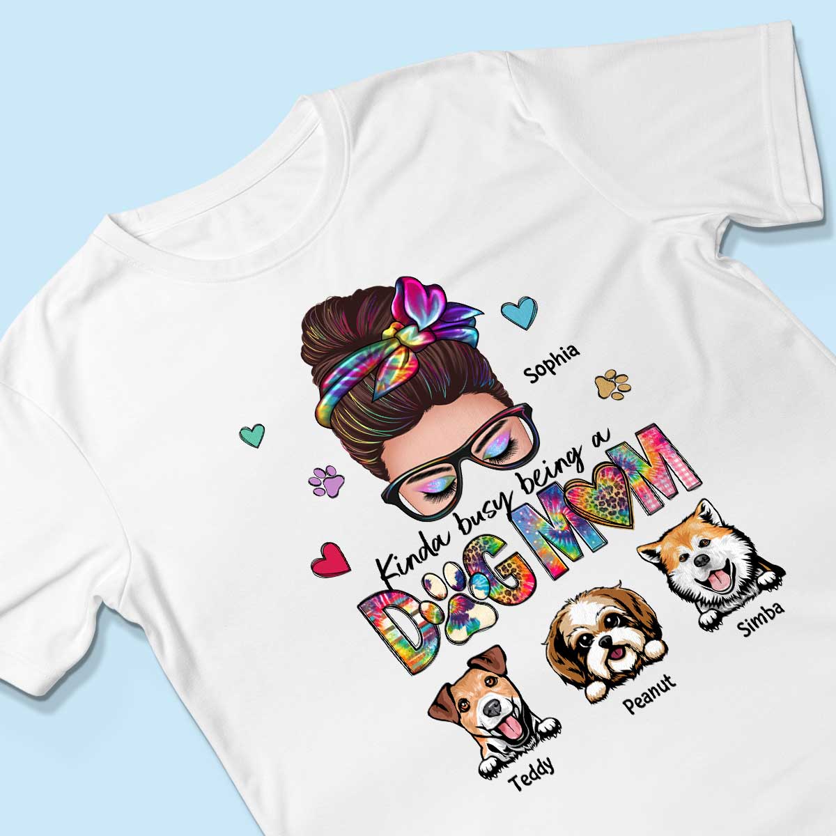 Kinda Busy Being A Dog Mom Messy Bun Personalized Shirt - Image 3