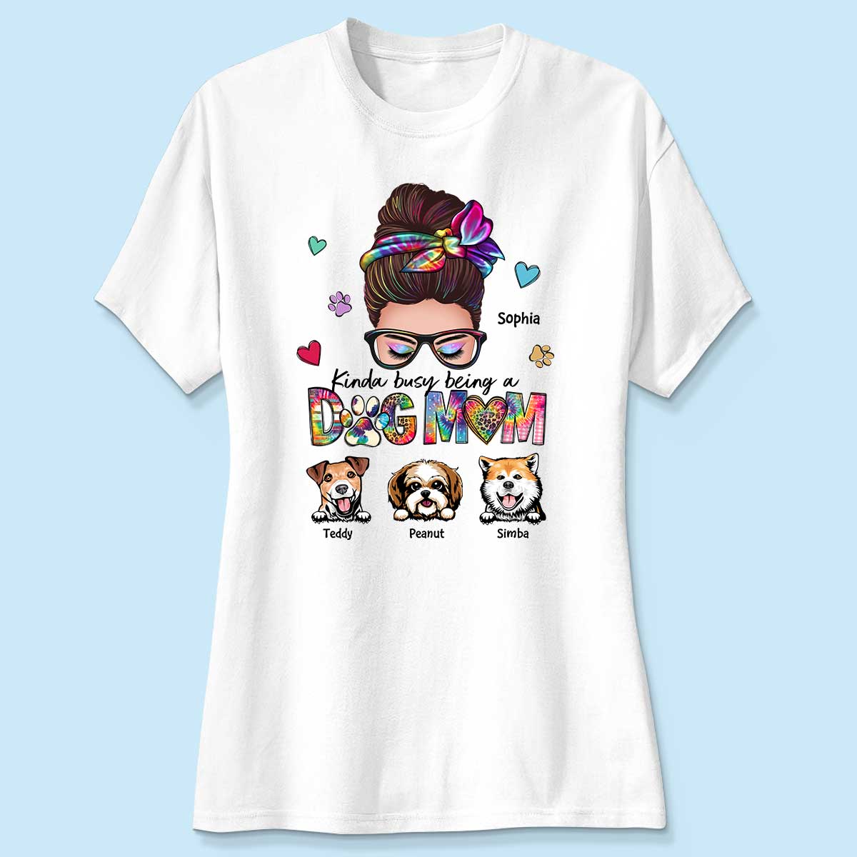 Kinda Busy Being A Dog Mom Messy Bun Personalized Shirt - Image 4