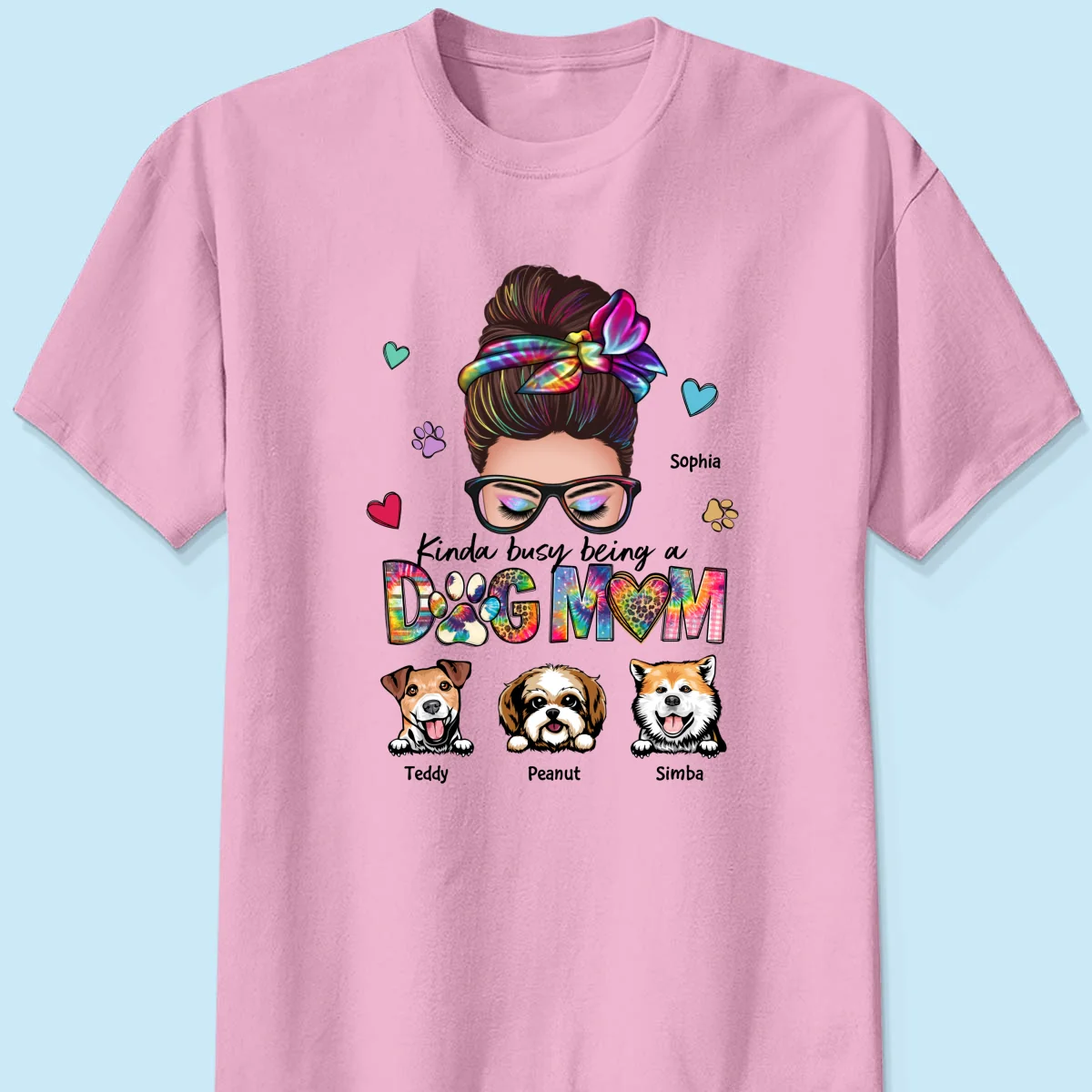 Kinda Busy Being A Dog Mom Messy Bun Personalized Shirt - Image 9