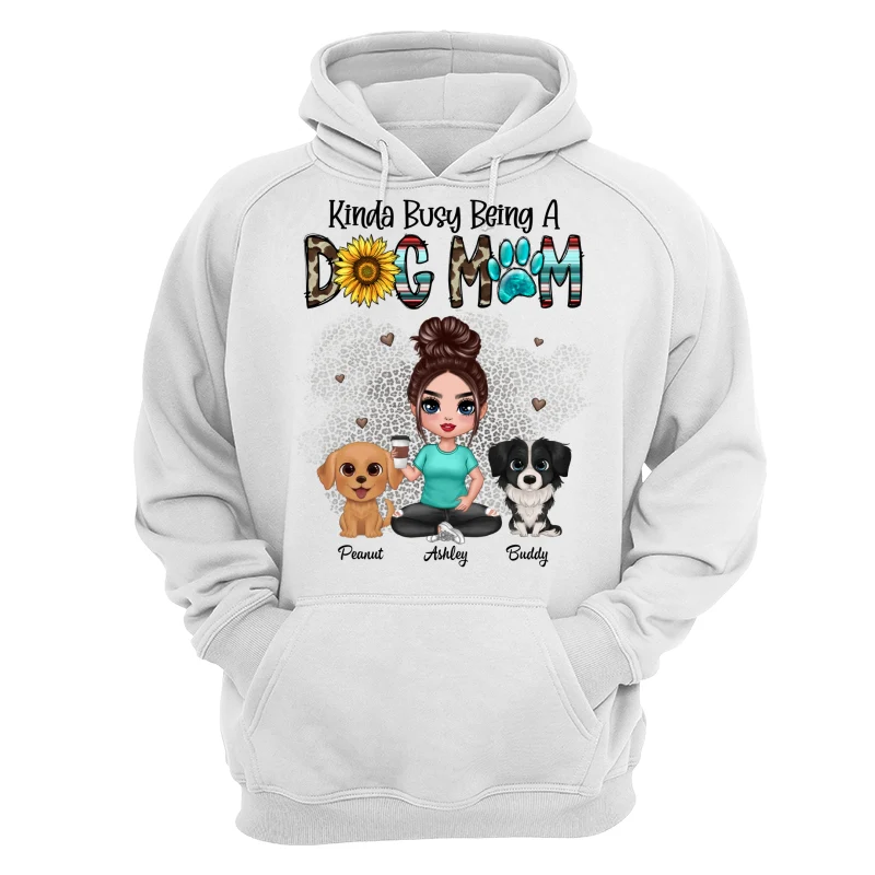 Kinda Busy Being A Dog Mom Western Pattern Teal Leopard Sunflower Doll Girl & Watercolor Dog Personalized Shirt - Image 13