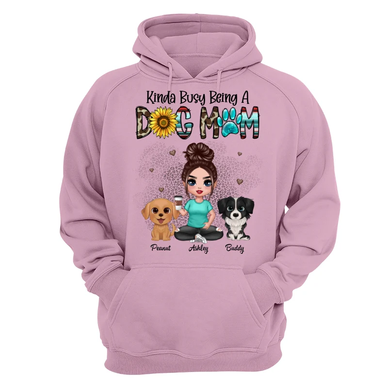 Kinda Busy Being A Dog Mom Western Pattern Teal Leopard Sunflower Doll Girl & Watercolor Dog Personalized Shirt - Image 15