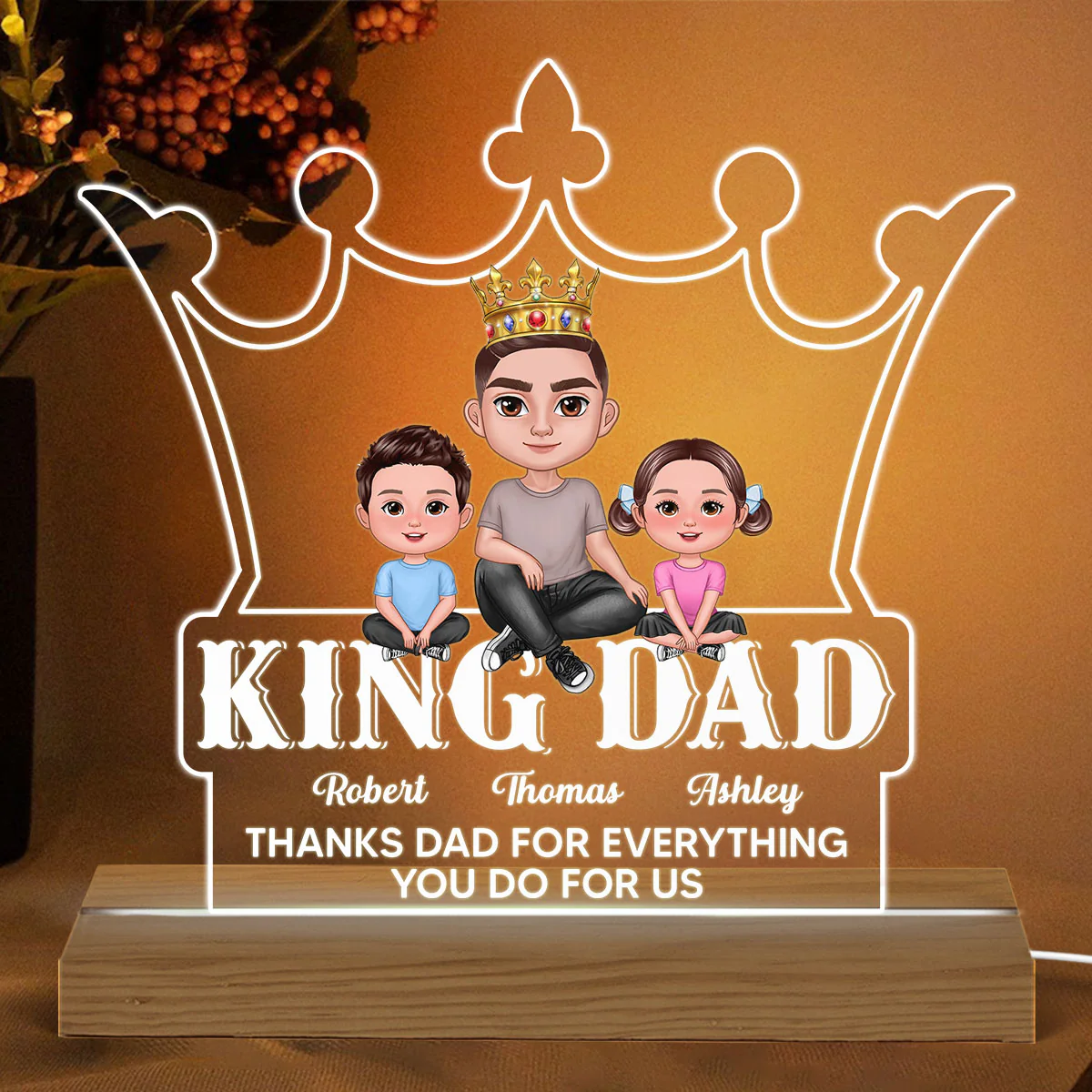 King Dad Doll Man And Kids Personalized Warm Acrylic Custom Shape LED Night Light - Image 2
