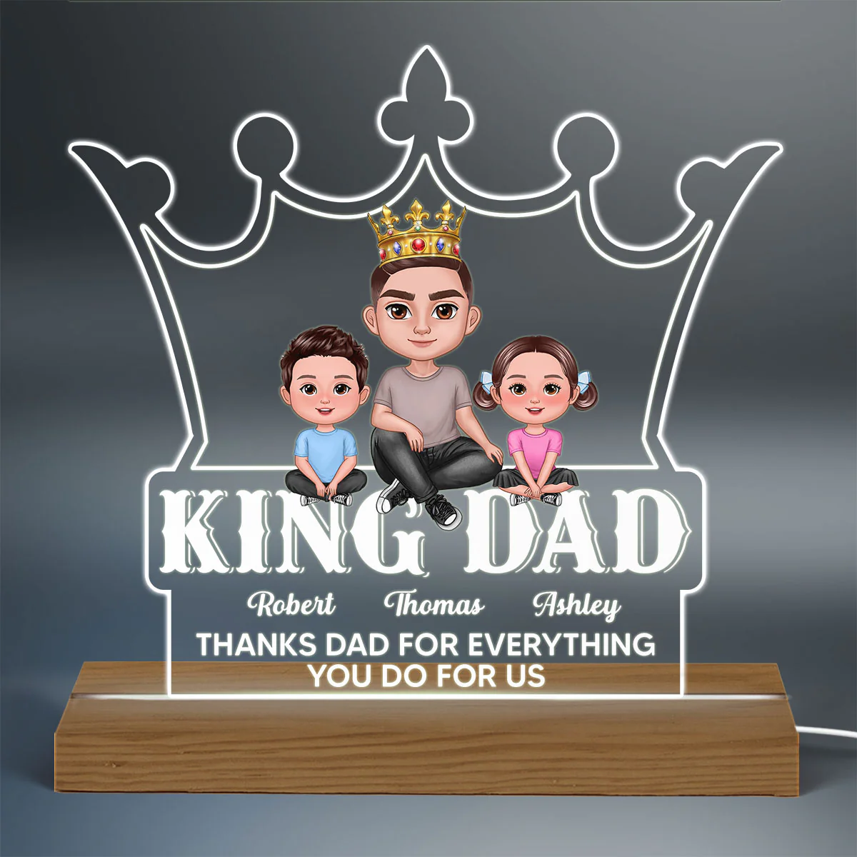 King Dad Doll Man And Kids Personalized Warm Acrylic Custom Shape LED Night Light - Image 3