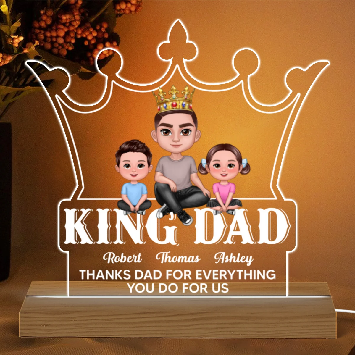 King Dad Doll Man And Kids Personalized Warm Acrylic Custom Shape LED Night Light - Image 4