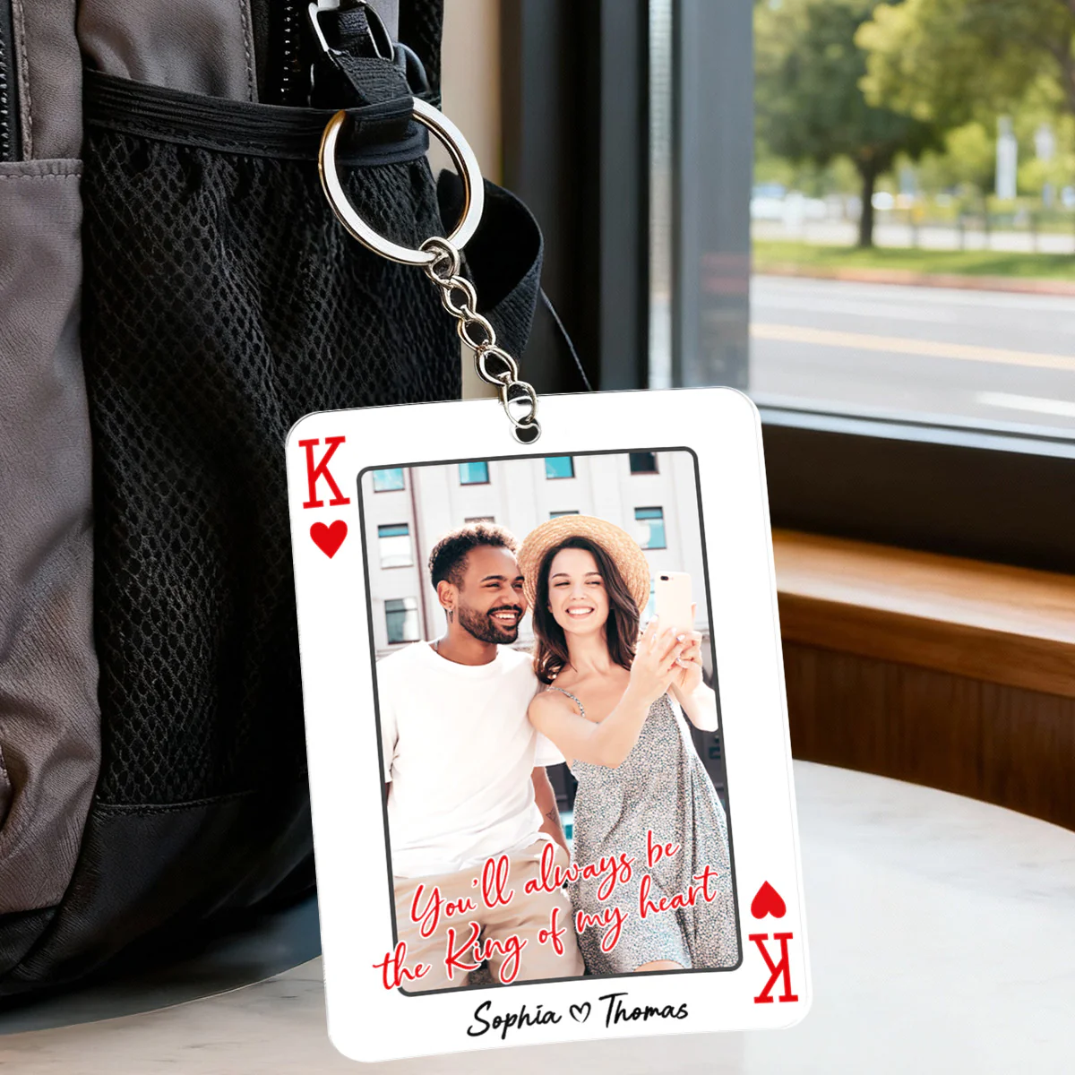 King/Queen Of My Heart Couple Custom Photo - Personalized Acrylic Keychain - Valentine's Day Gift, Anniversary Gift For Him, For Her - Image 3