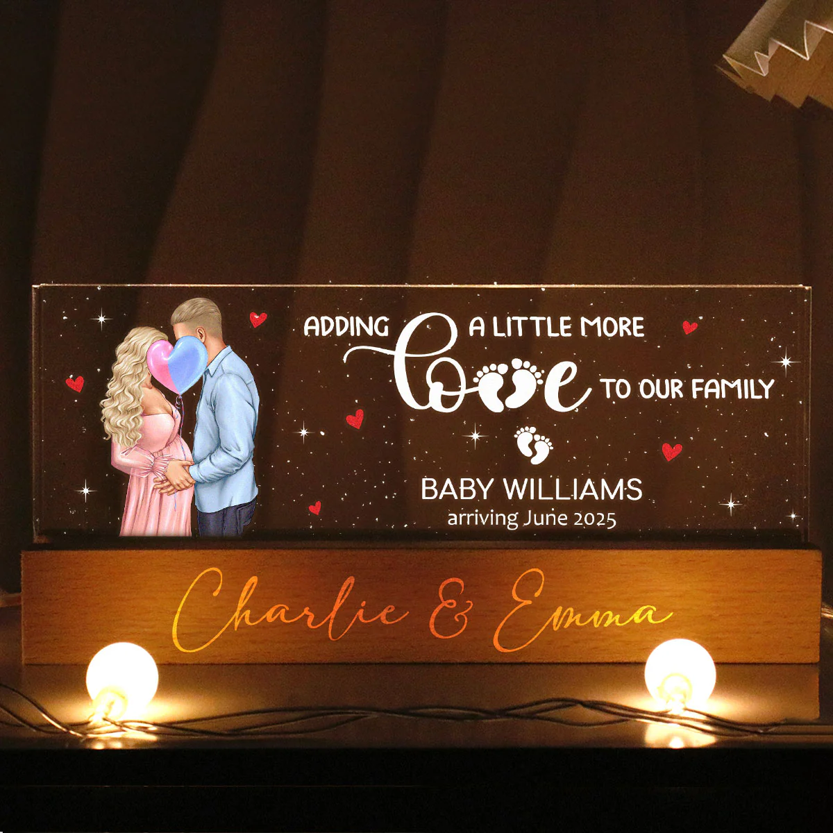 Kissing Couple, Expecting Parents, Pregnancy Couple Personalized Acrylic Block LED Night Light, Gift, Pregnancy Announcement