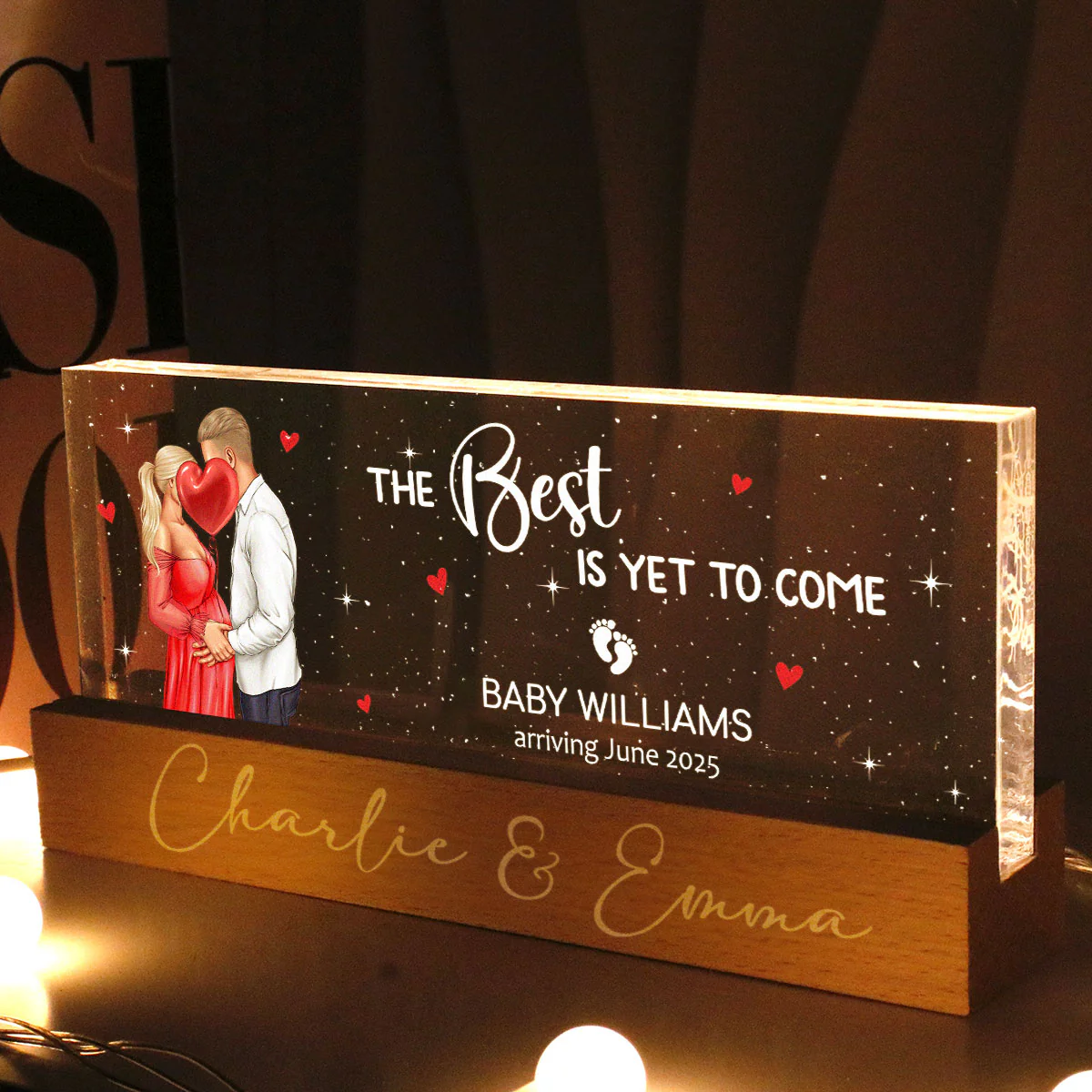 Kissing Couple, Expecting Parents, Pregnancy Couple Personalized Acrylic Block LED Night Light, Gift, Pregnancy Announcement - Image 2