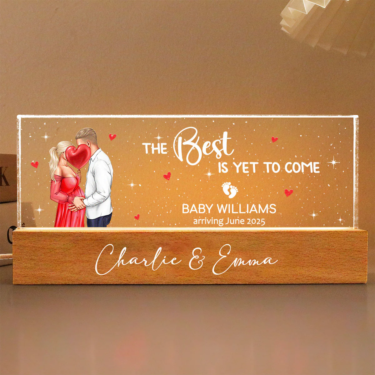 Kissing Couple, Expecting Parents, Pregnancy Couple Personalized Acrylic Block LED Night Light, Gift, Pregnancy Announcement - Image 3
