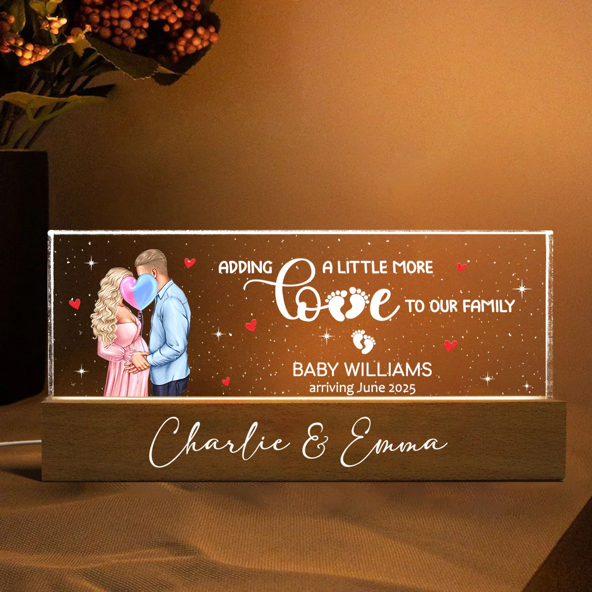 Kissing Couple, Expecting Parents, Pregnancy Couple Personalized Acrylic Block LED Night Light, Gift, Pregnancy Announcement - Image 4