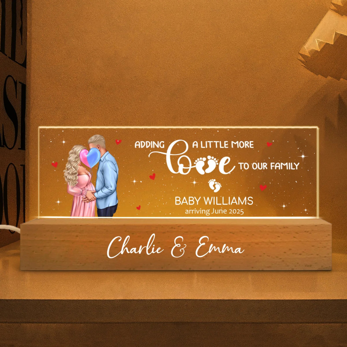 Kissing Couple, Expecting Parents, Pregnancy Couple Personalized Acrylic Block LED Night Light, Gift, Pregnancy Announcement - Image 6