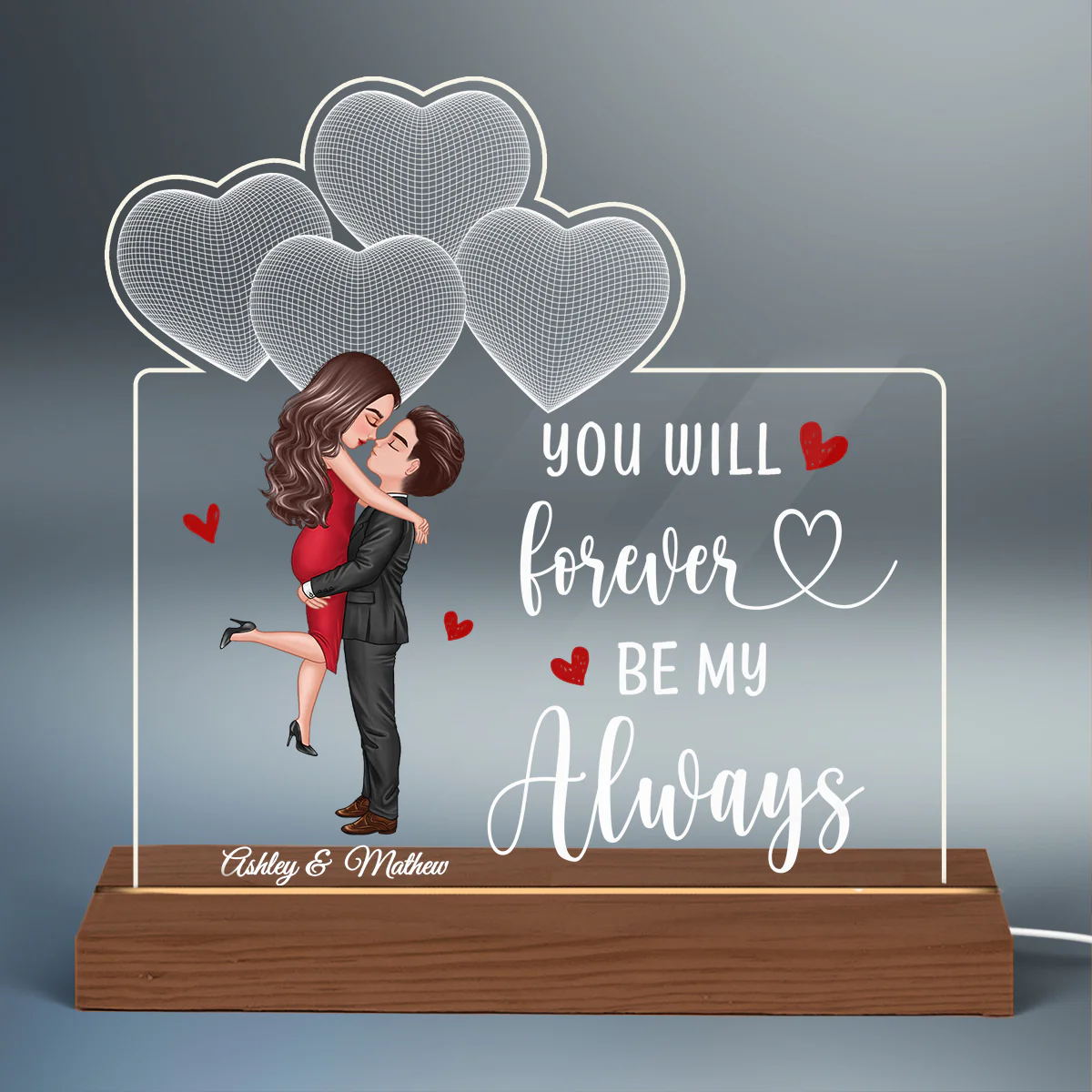 Kissing Couple Under 3D Heart Together Since Personalized Custom Shape Acrylic Plaque With LED Night Light - Anniversary Gift For Couple - Gift For Him Gift For Her - Image 2