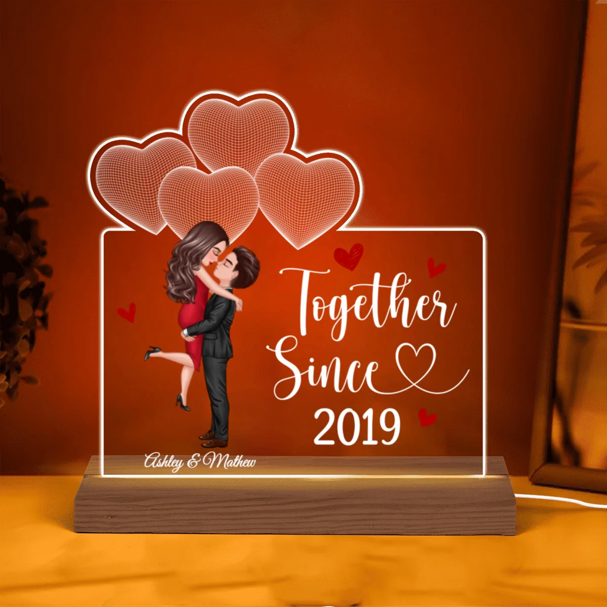 Kissing Couple Under 3D Heart Together Since Personalized Custom Shape Acrylic Plaque With LED Night Light - Anniversary Gift For Couple - Gift For Him Gift For Her - Image 5
