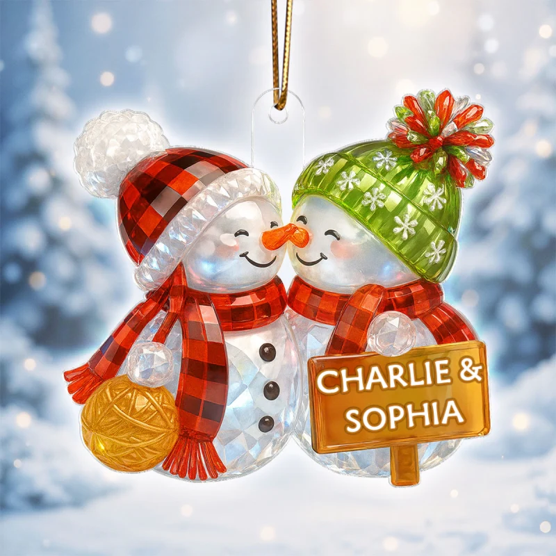 Kissing Snowman Couple 3D Crystal Effect - Personalized Acrylic Ornament - Image 11