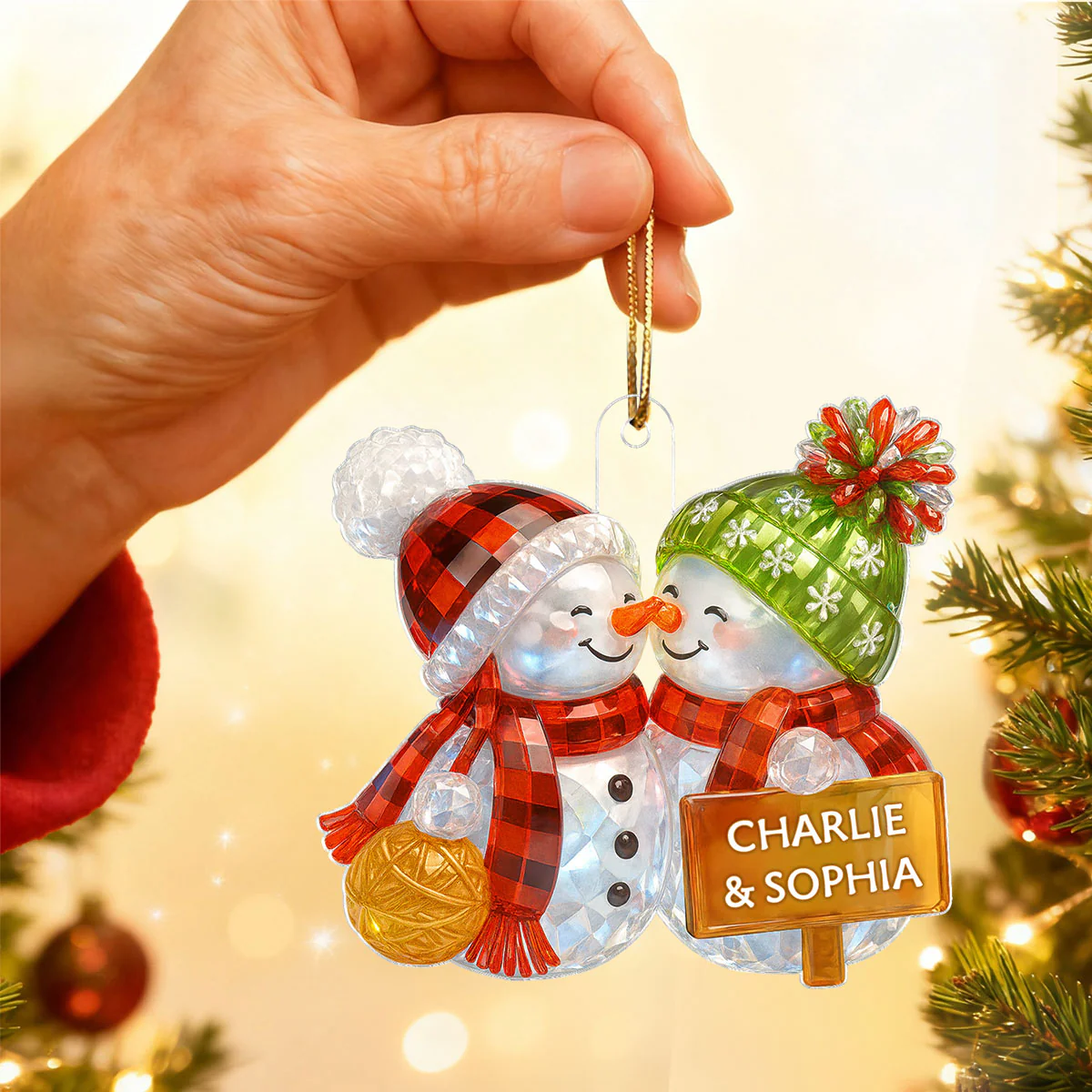 Kissing Snowman Couple 3D Crystal Effect - Personalized Acrylic Ornament - Image 5