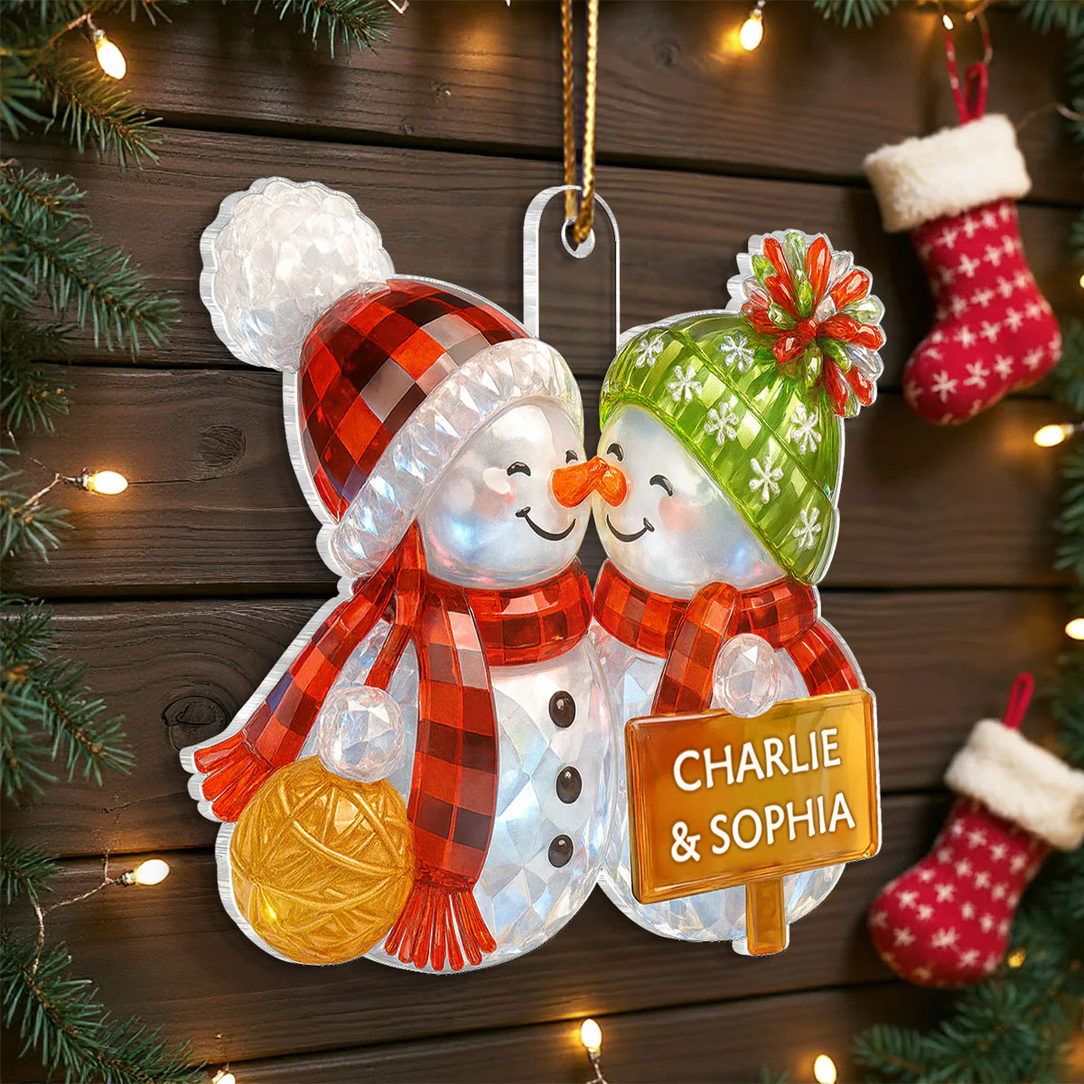 Kissing Snowman Couple 3D Crystal Effect - Personalized Acrylic Ornament - Image 8
