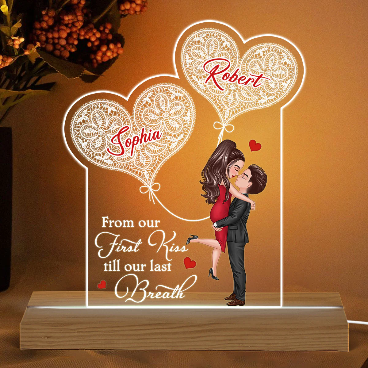 Lace Heart Couple Personalized Custom Shape LED Night Light - Image 2