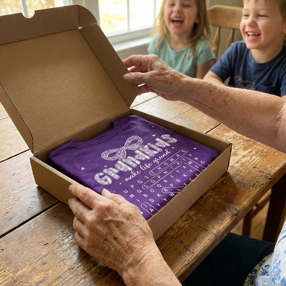 Lace Pattern Grandma Custom Grandkids Names Word Search Puzzle - Personalized Shirt - Gift For Grandma - Image 3