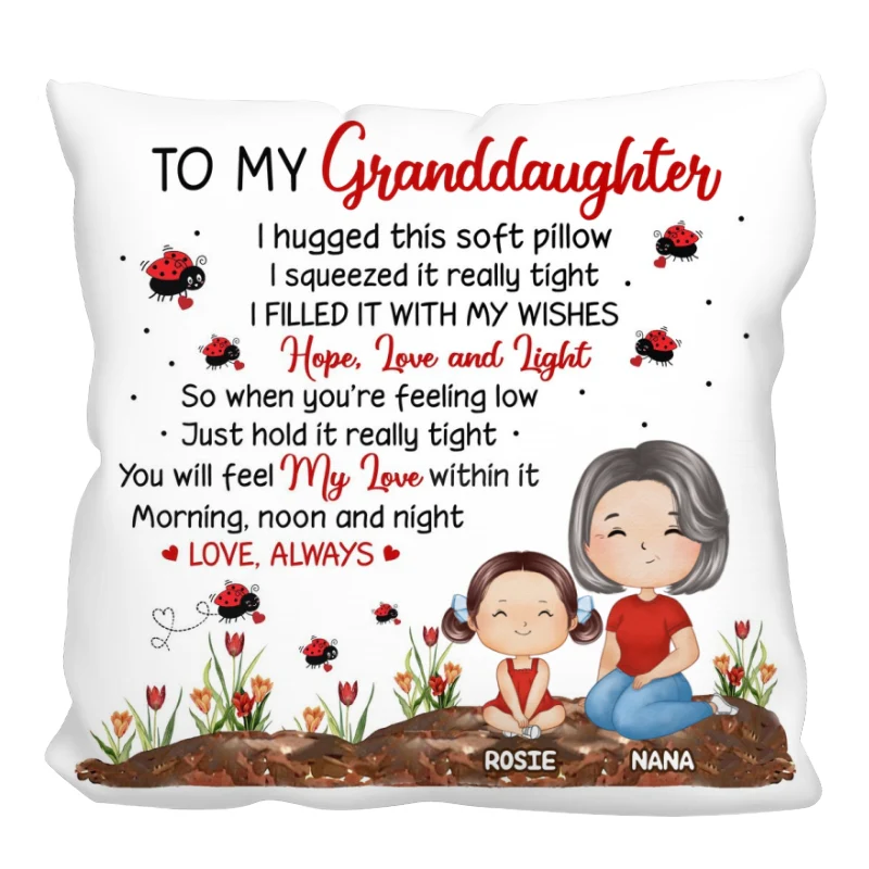 Lady Bug To My Granddaughter Grandson Doll Grandma Grandkids Watercolor Style Gift For Grandchildren Personalized Pillow - Image 3