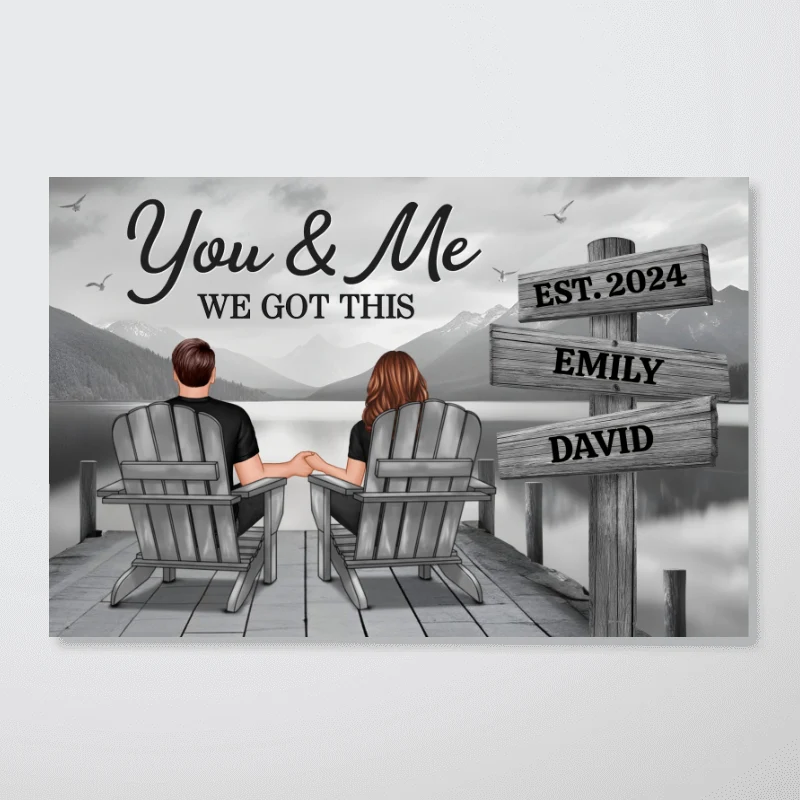 Lake Dock Couple Sitting Holding Hands Sign Posts Personalized Poster, Home Decoration, Gift For Her, For Him - Image 12