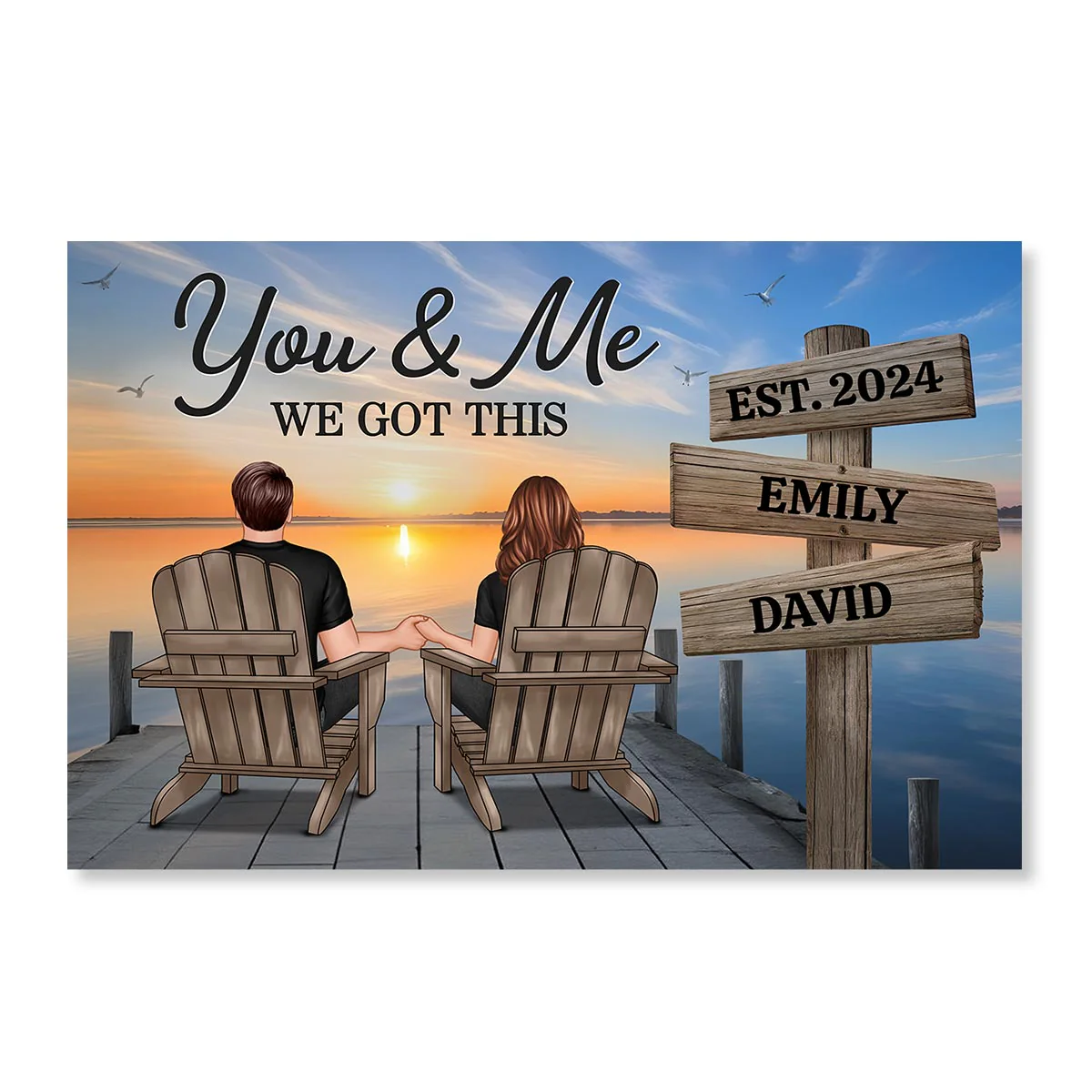 Lake Dock Couple Sitting Holding Hands Sign Posts Personalized Poster, Home Decoration, Gift For Her, For Him - Image 4