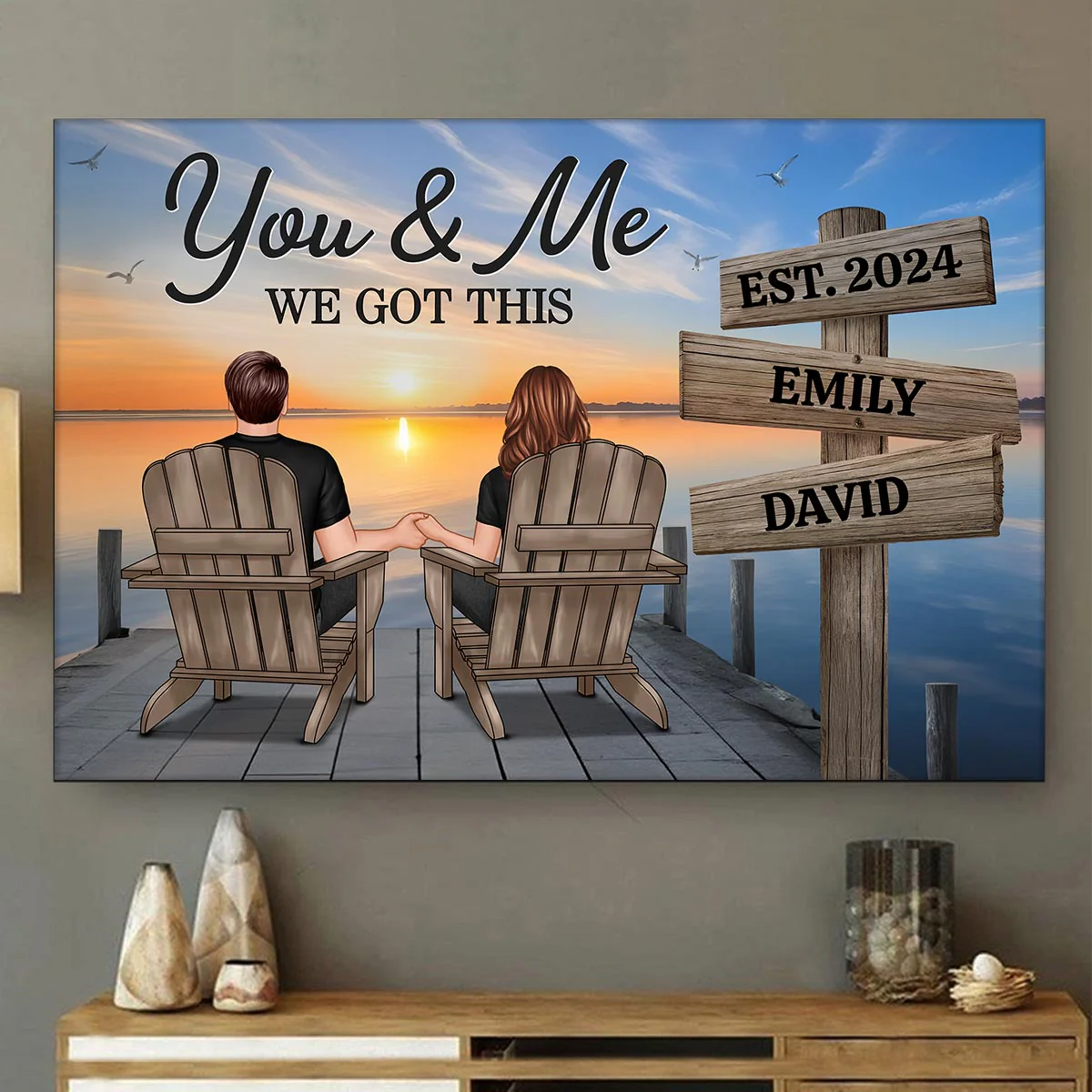 Lake Dock Couple Sitting Holding Hands Sign Posts Personalized Poster, Home Decoration, Gift For Her, For Him - Image 6