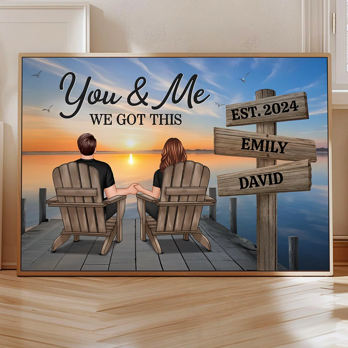 Lake Dock Couple Sitting Holding Hands Sign Posts Personalized Poster, Home Decoration, Gift For Her, For Him - Image 7