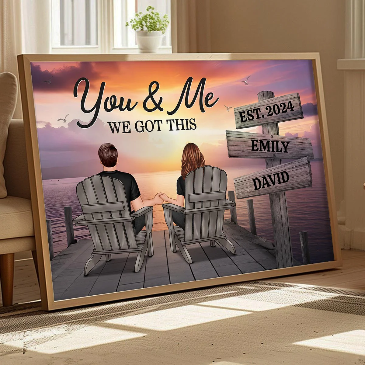 Lake Dock Couple Sitting Holding Hands Sign Posts Personalized Poster, Home Decoration, Gift For Her, For Him - Image 8