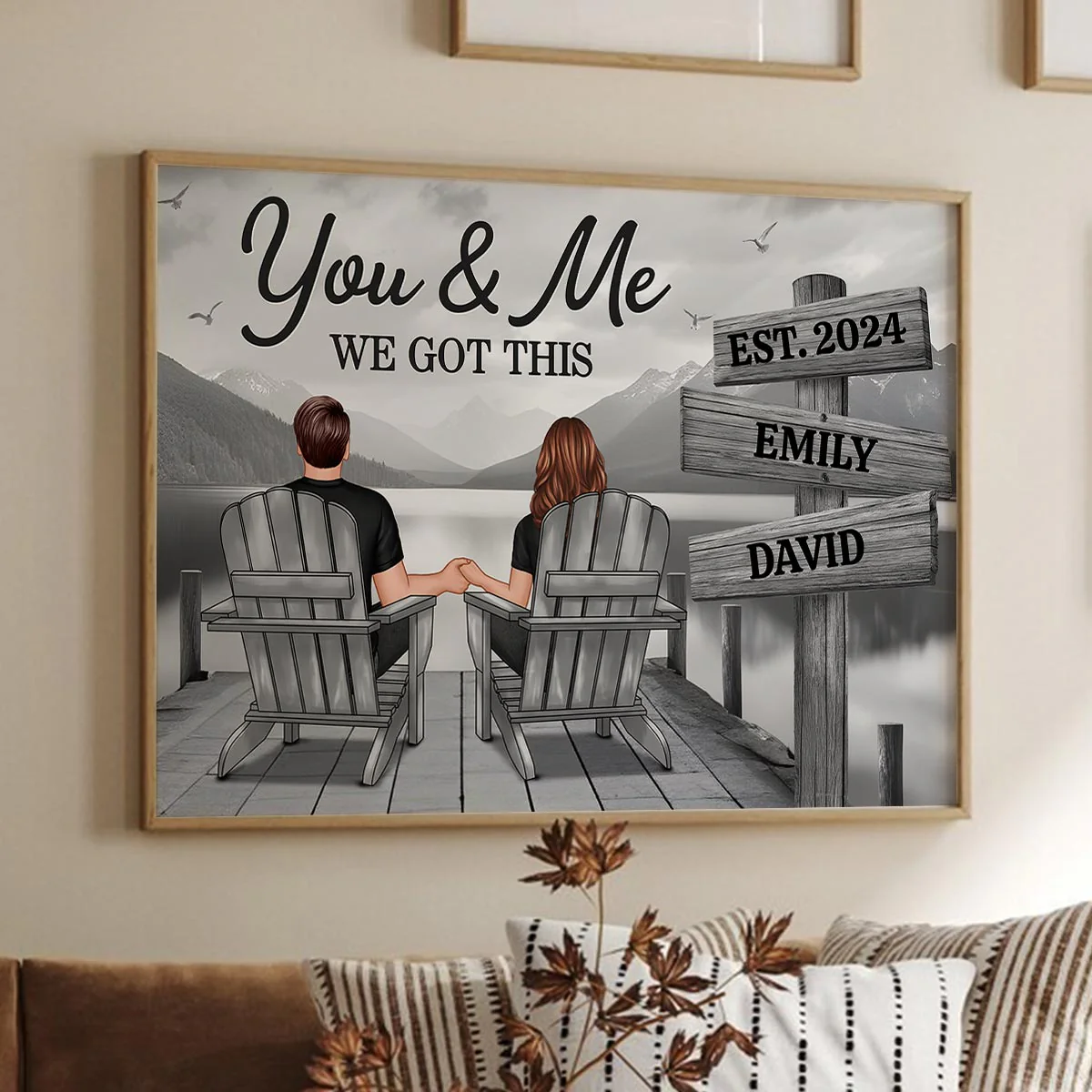Lake Dock Couple Sitting Holding Hands Sign Posts Personalized Poster, Home Decoration, Gift For Her, For Him - Image 9