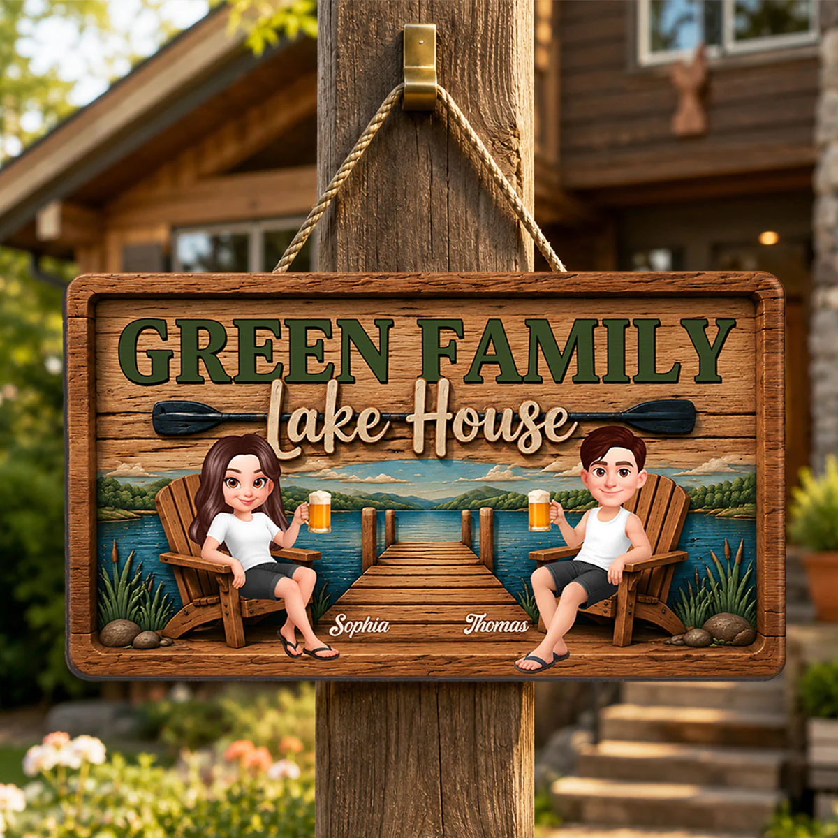 Lake House Retreat Family - Personalized Wood Sign - Gift For Couple, Family, Summer Decorations - Image 4