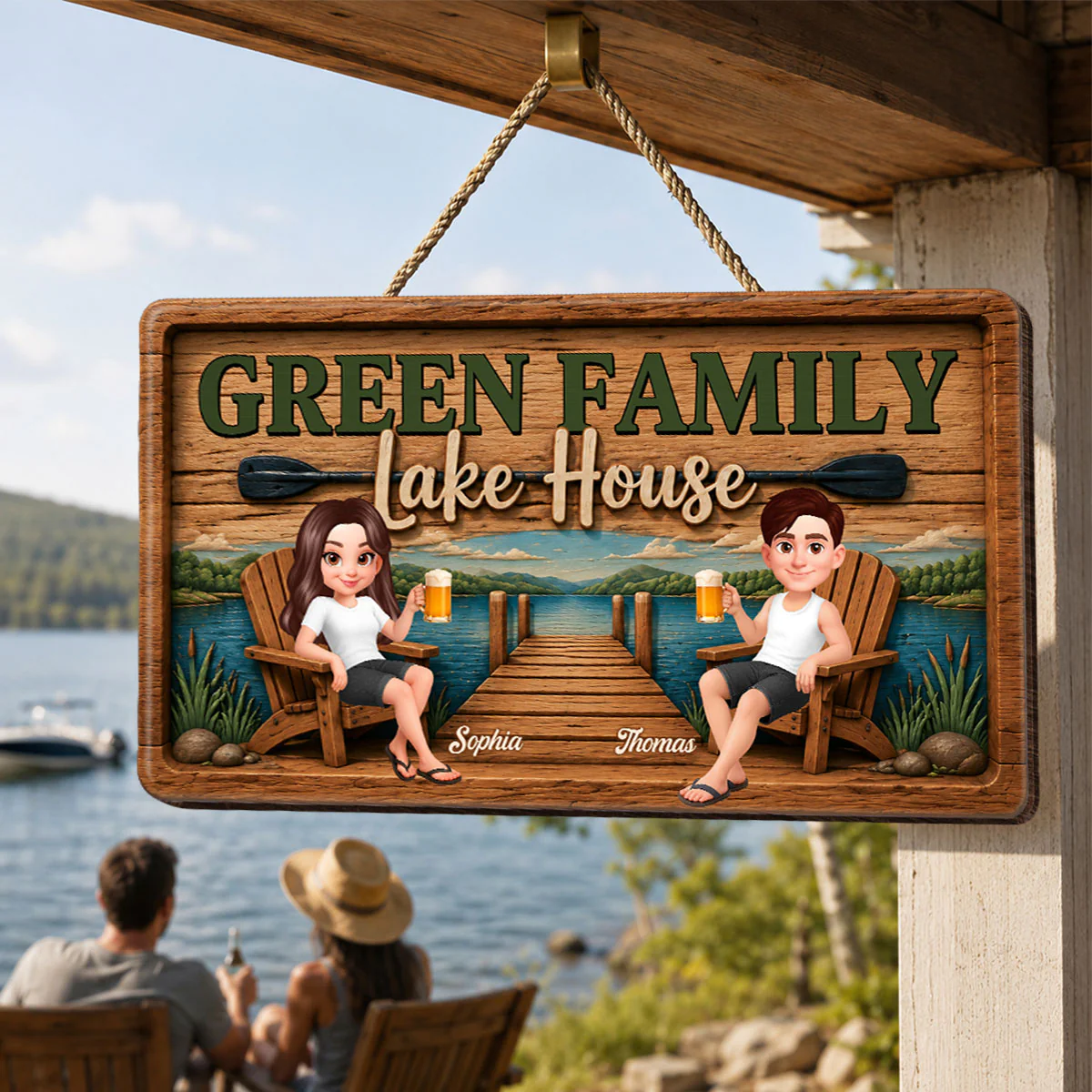 Lake House Retreat Family - Personalized Wood Sign - Gift For Couple, Family, Summer Decorations - Image 5