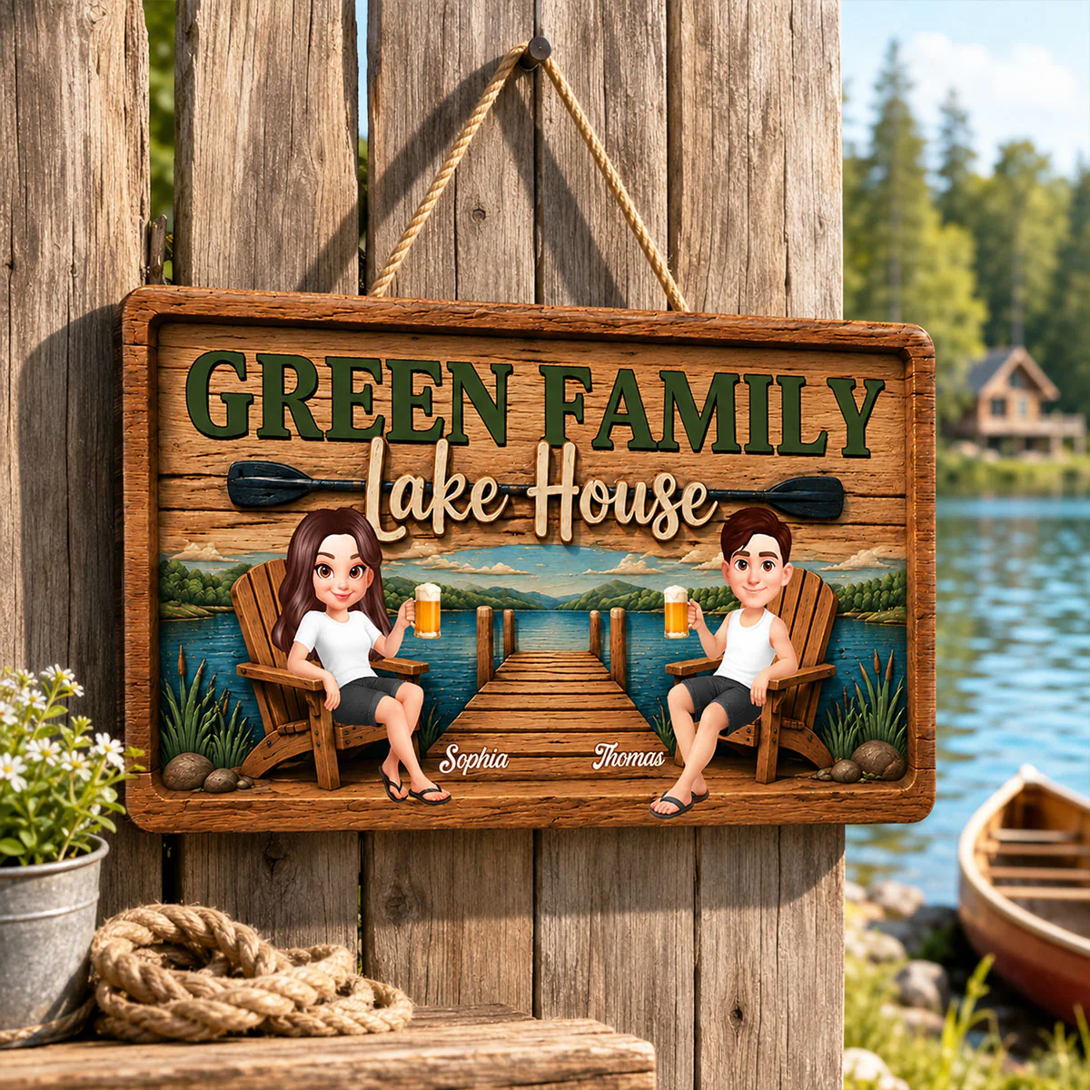 Lake House Retreat Family - Personalized Wood Sign - Gift For Couple, Family, Summer Decorations - Image 8