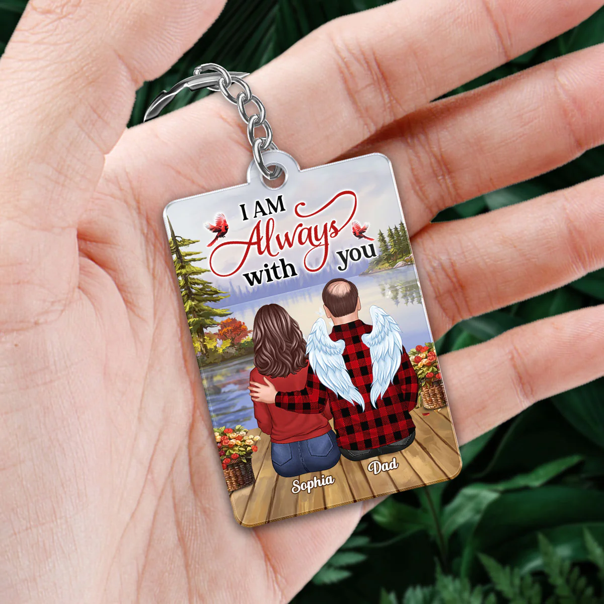 Lake Landscape Always With You Family Members Memorial Remembrance Gift Personalized Acrylic Keychain - Image 2