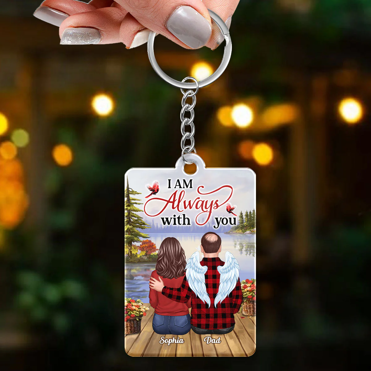 Lake Landscape Always With You Family Members Memorial Remembrance Gift Personalized Acrylic Keychain - Image 3