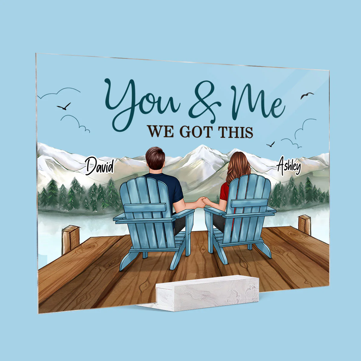 Lake Mountain View Landscape Back View Couple Sitting Gift For Him For Her Personalized Acrylic Plaque - Image 2