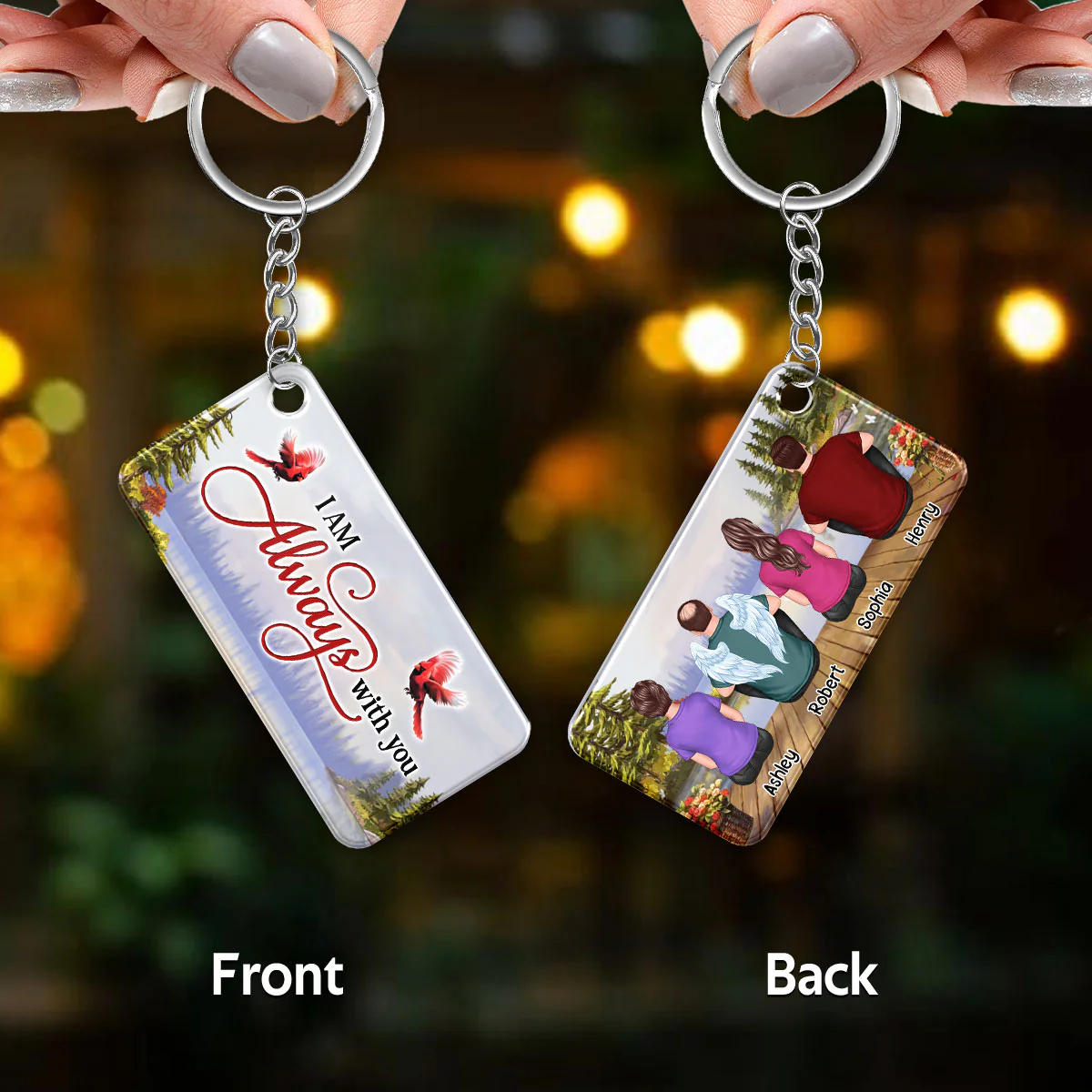 Lake Landscape Whole Back View Family Sitting Remembrance Gift Memorial Personalized Acrylic Keychain - Image 3