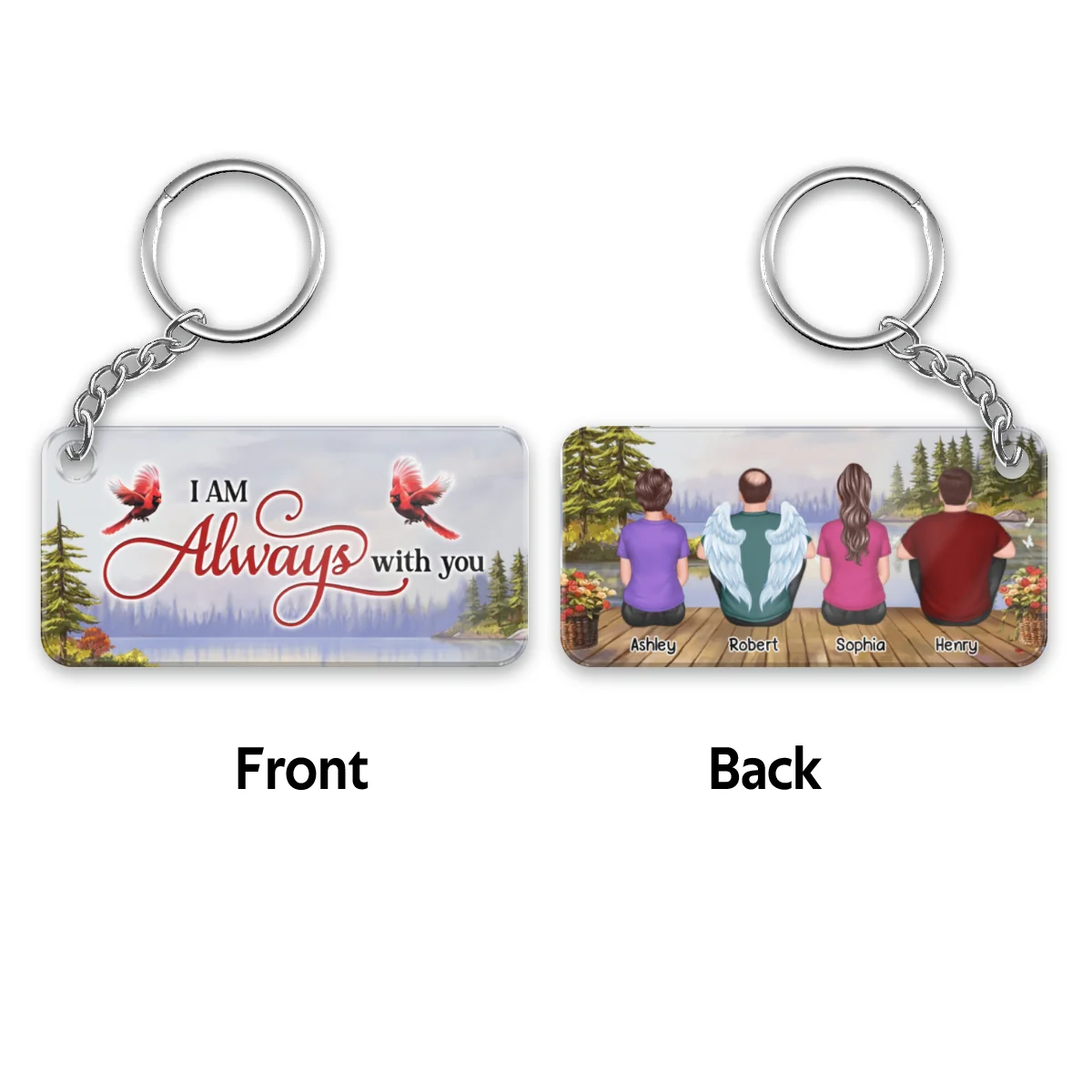Lake Landscape Whole Back View Family Sitting Remembrance Gift Memorial Personalized Acrylic Keychain - Image 4