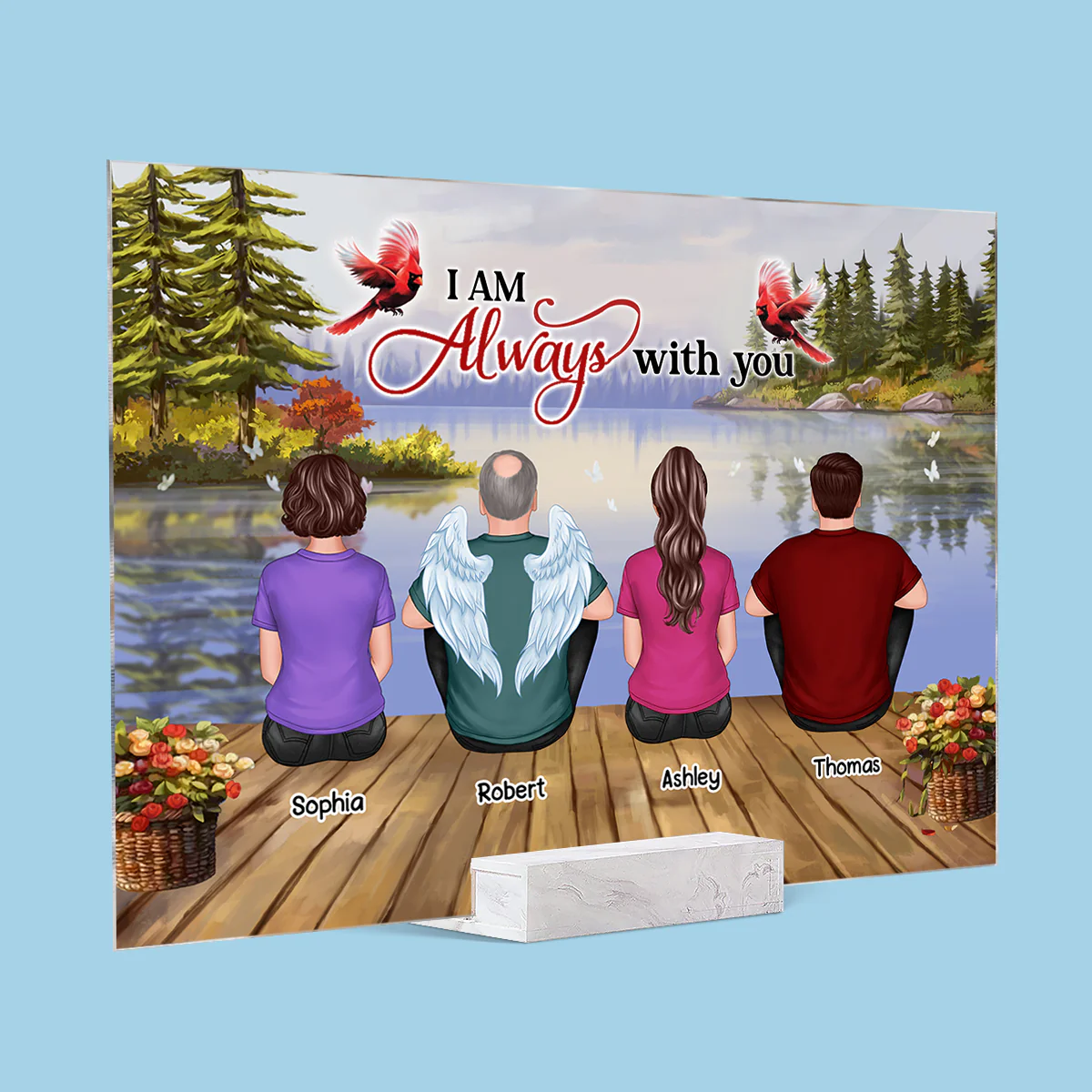 Lake Landscape Whole Back View Family Sitting Remembrance Gift Memorial Personalized Acrylic Plaque - Image 2