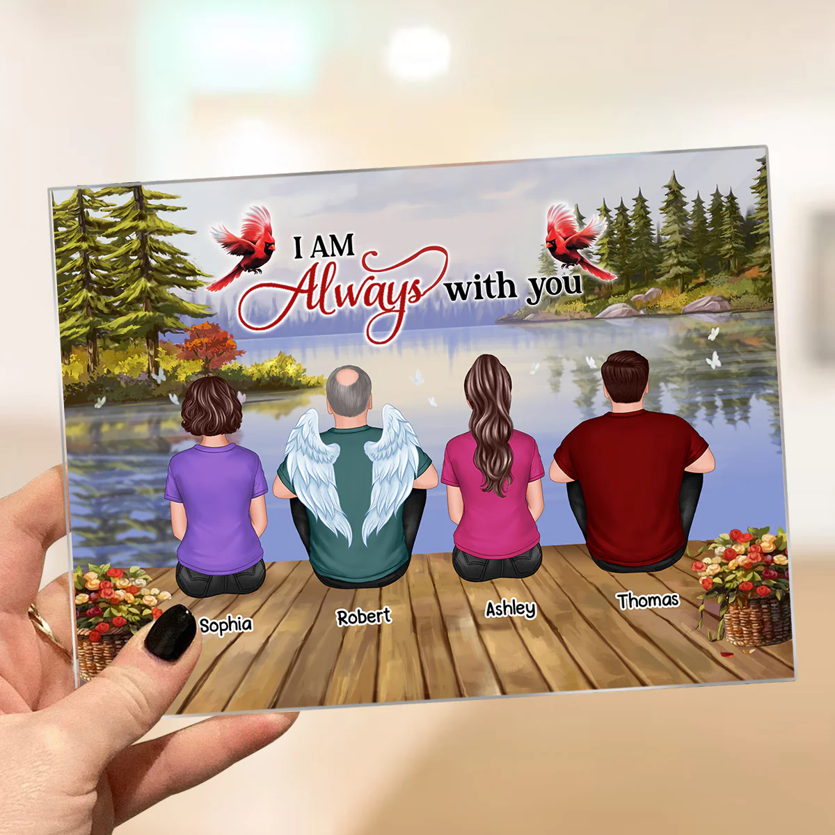 Lake Landscape Whole Back View Family Sitting Remembrance Gift Memorial Personalized Acrylic Plaque - Image 3