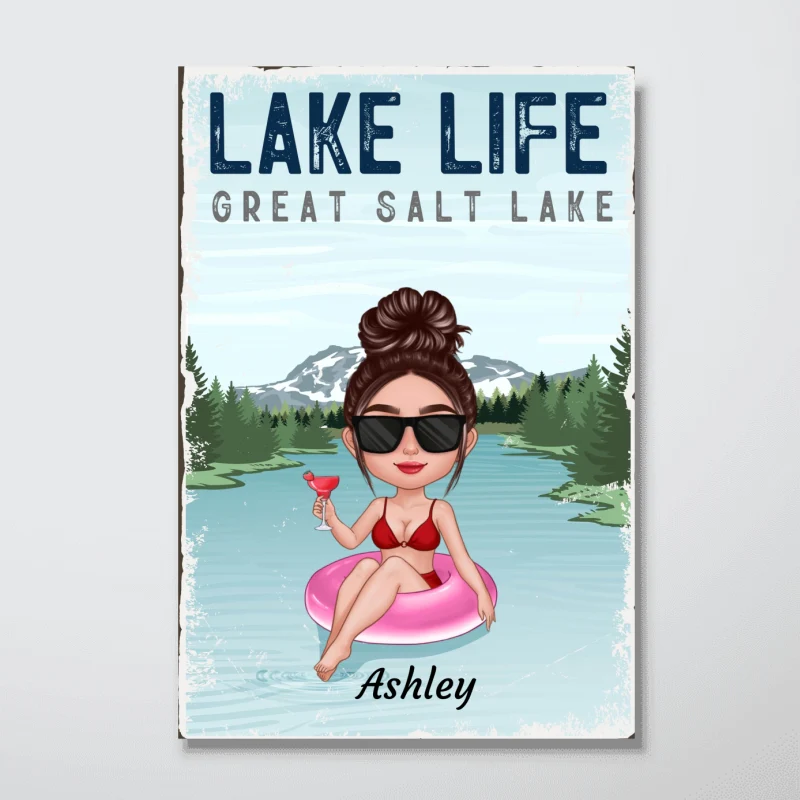 Lake Life Lake House Decor Doll Girl On Pool Float Personalized Vertical Poster - Image 4