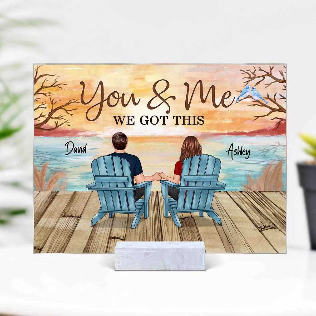 Lake View Back View Couple Sitting Gift For Him For Her Personalized Acrylic Plaque