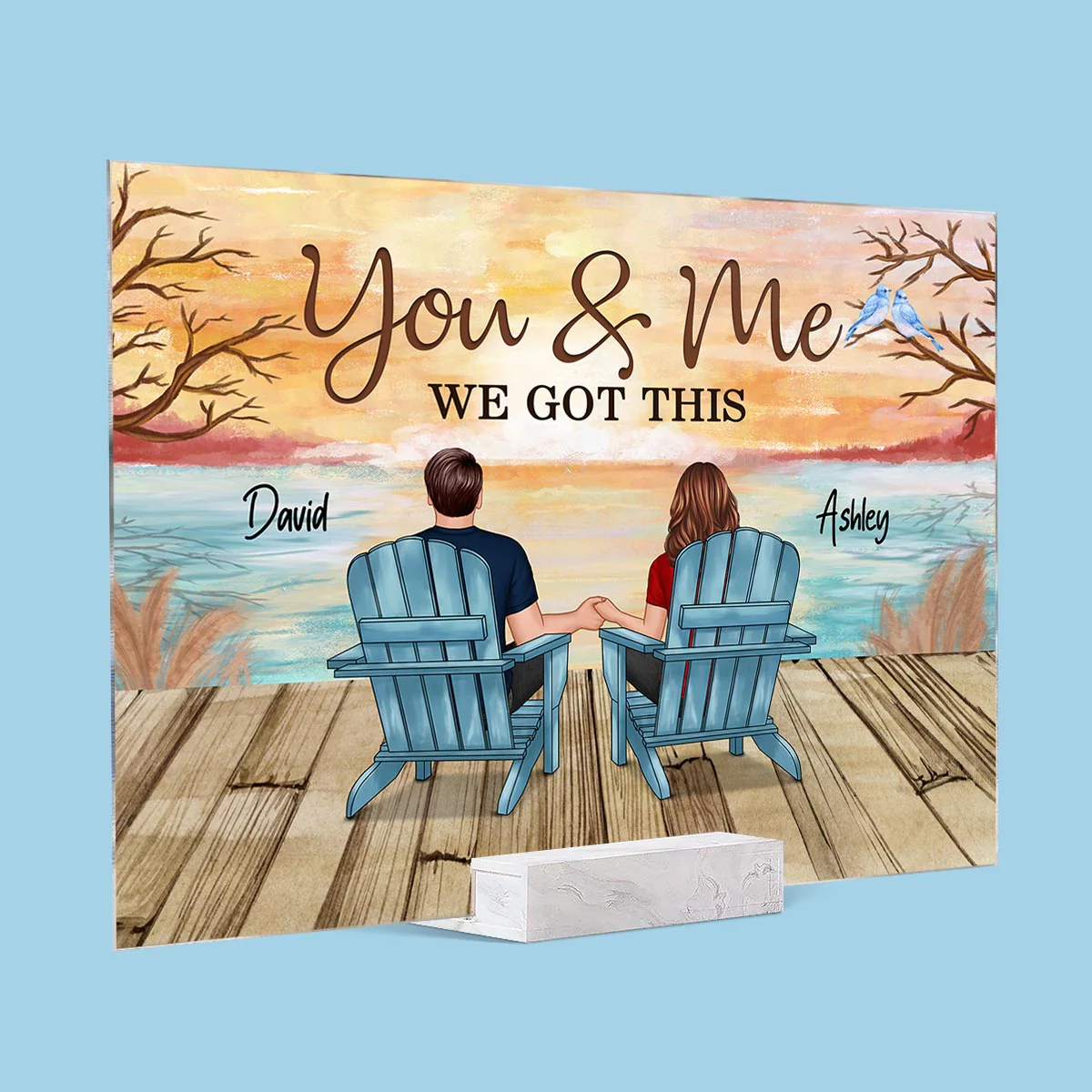 Lake View Back View Couple Sitting Gift For Him For Her Personalized Acrylic Plaque - Image 2