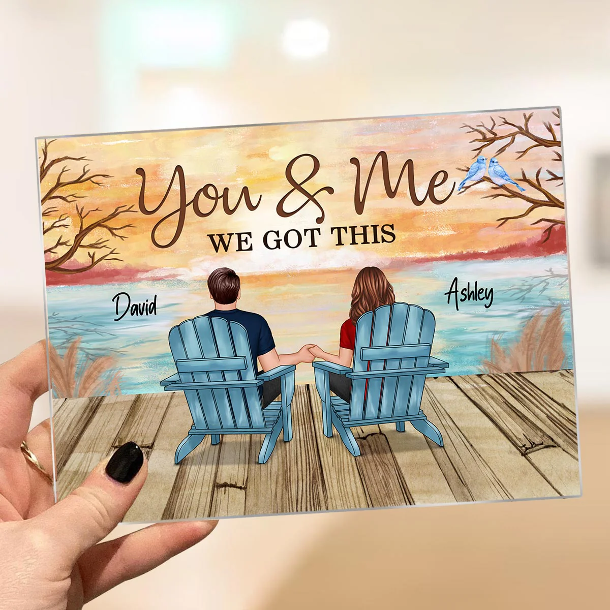 Lake View Back View Couple Sitting Gift For Him For Her Personalized Acrylic Plaque - Image 3