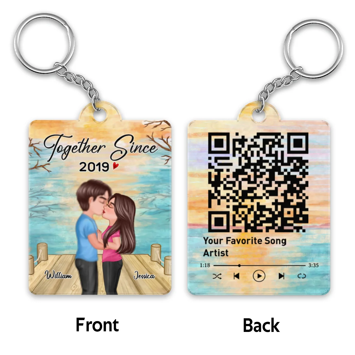 Lake View Couple Kissing Favorite Song QR Code Personalized Acrylic Keychain - Image 4
