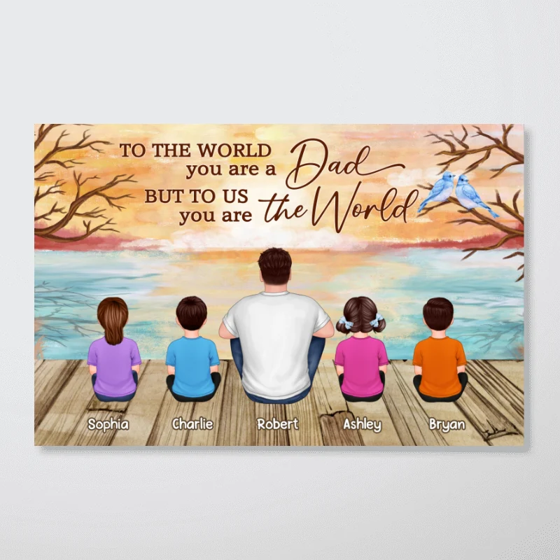 Lake View Dad Grandpa We Love You Back View Dad And Kids Dogs Cats Sitting Personalized Horizontal Poster - Image 4