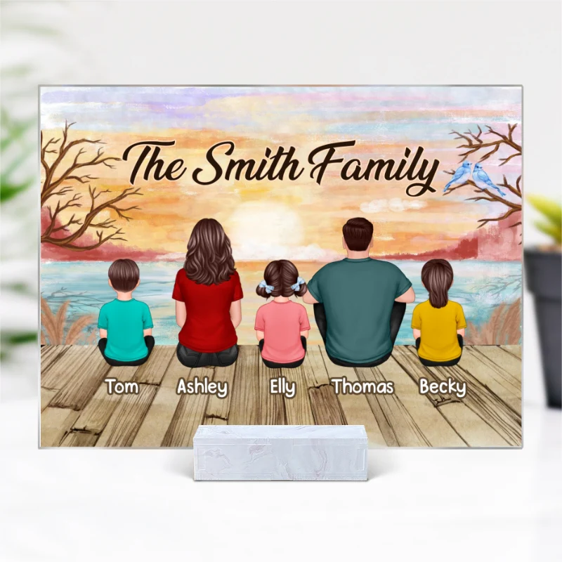 Lake View Whole Back View Family Grandma Grandpa Dad Mom Kids Dogs Cats Sitting Personalized Acrylic Plaque - Image 4