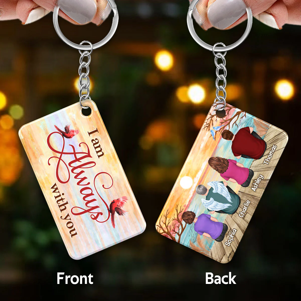 Lake View Whole Back View Family Sitting Remembrance Gift Memorial Personalized Acrylic Keychain - Image 3