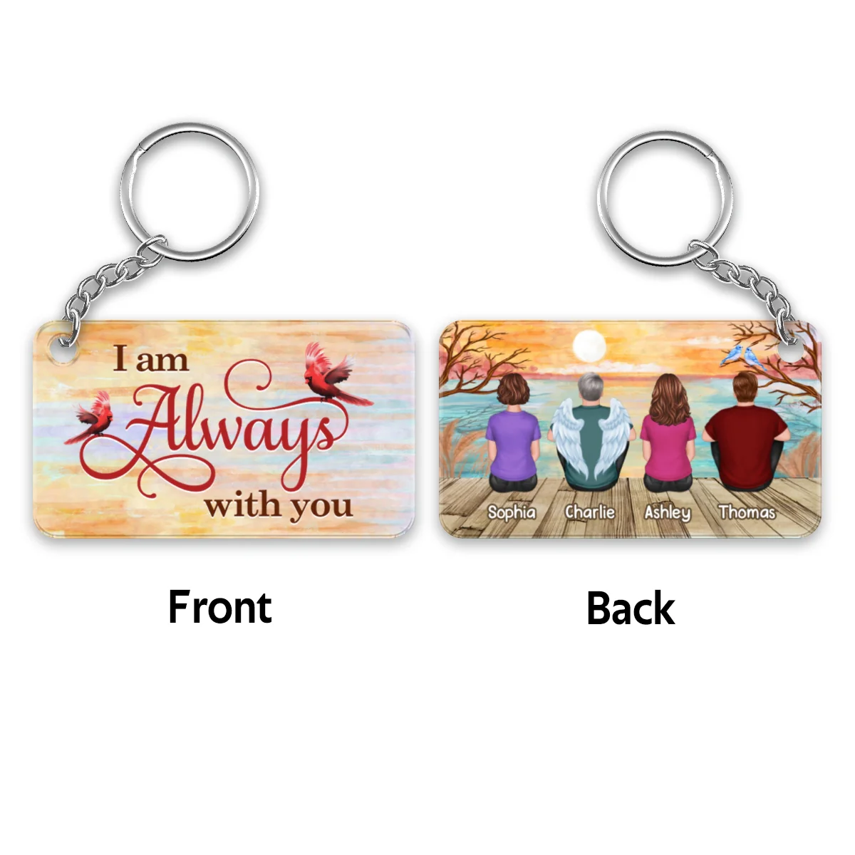 Lake View Whole Back View Family Sitting Remembrance Gift Memorial Personalized Acrylic Keychain - Image 4